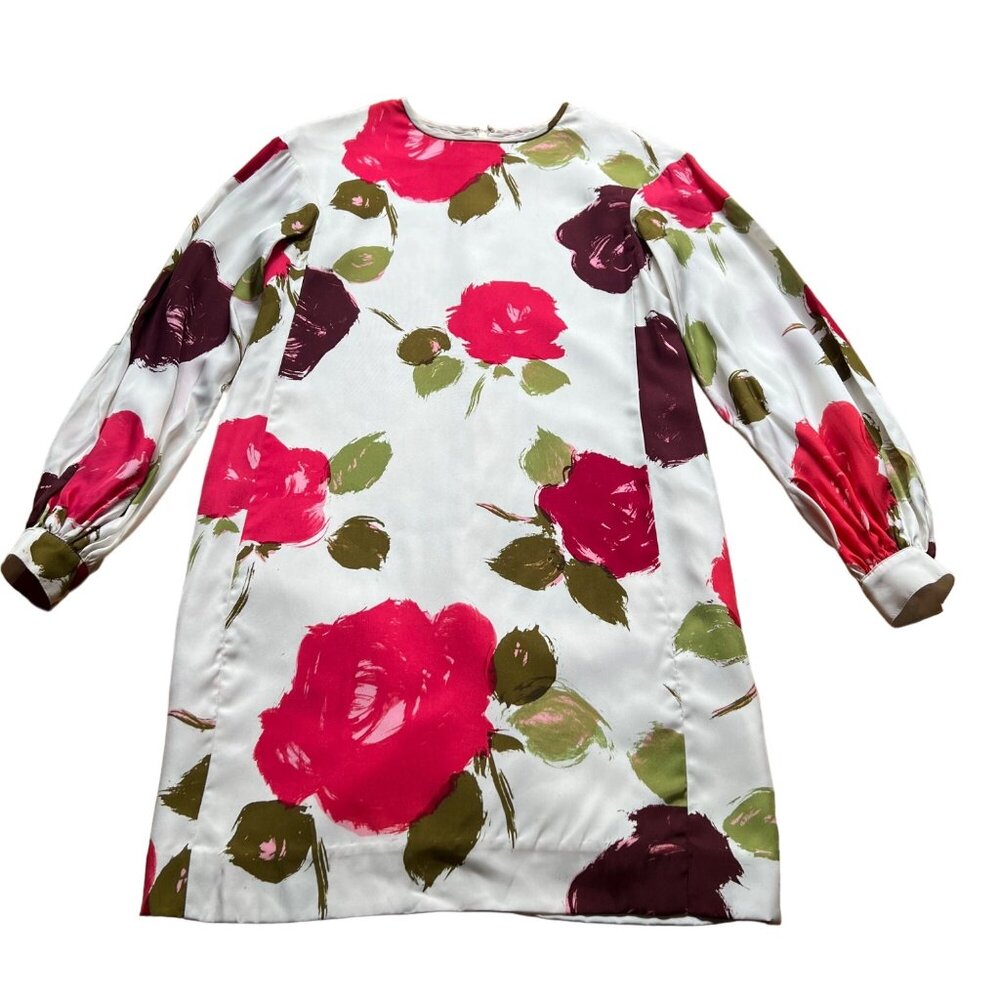 Kate Spade New York Size XXS Red Green Just Rosy Silk Blend Floral Shift Dress - Picture 9 of 16